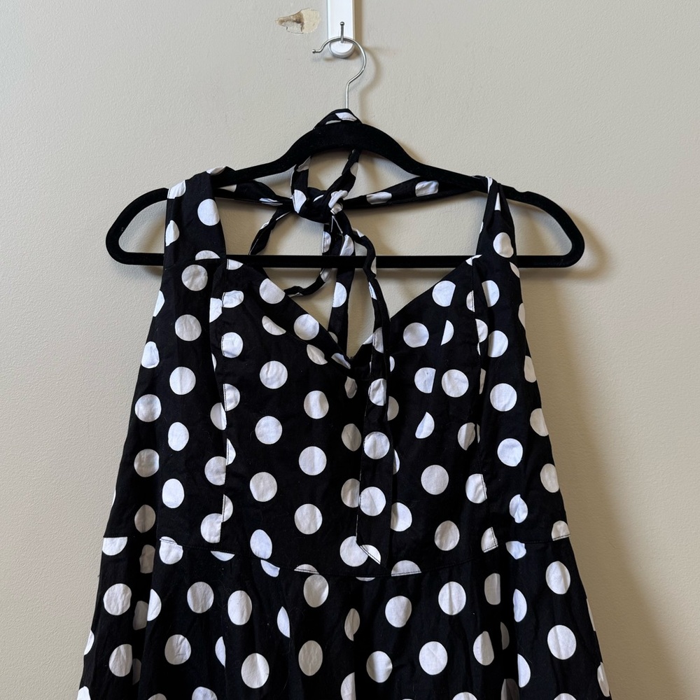 Hell Bunny Black & White Polka Dot Halter Swing Mini Dress - Picture 3 of 8